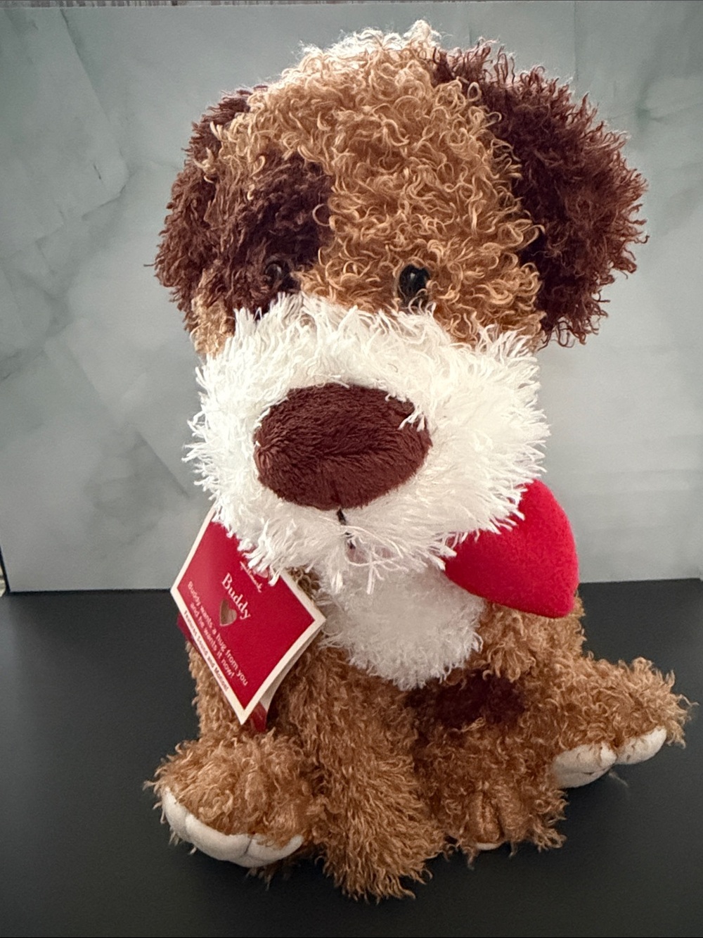 Buddy Love Brown and White Plush Puppy with Red Heart Accent